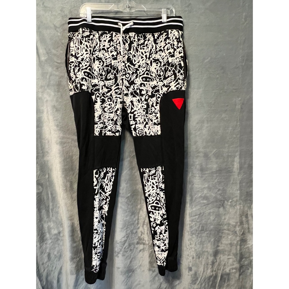 Bass by Ron Bass Graphic Jogger Pants 2XL Black White Streetwear Sweatpants